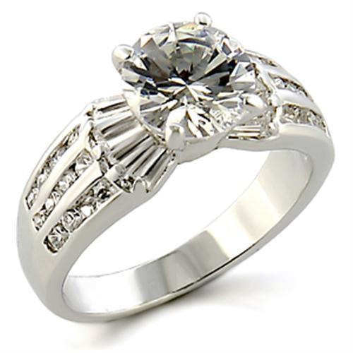 Alamode Rhodium Brass Ring with AAA Grade CZ in Clear