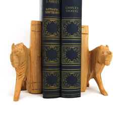 Carved Wood Lion Book Ends, Set of 2 - Jedando