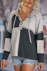 Multicolor Colorblock Ribbed Henley Hoodie - Flyclothing LLC