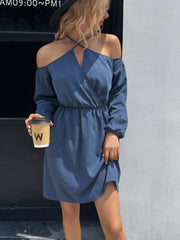 Cold-Shoulder Crisscross Mini Dress - Trendsi