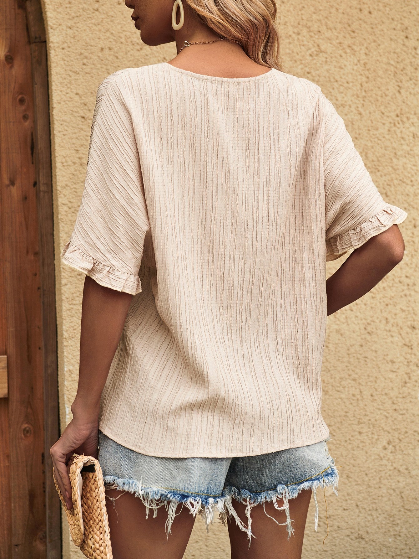 V-Neck Half Sleeve Blouse Trendsi