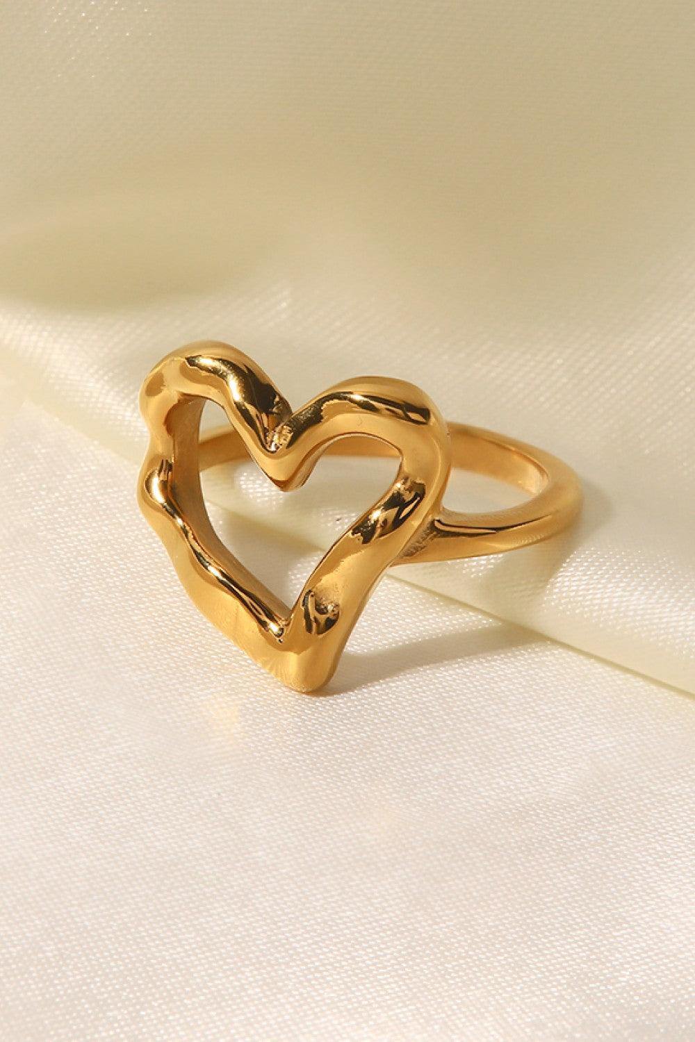 18K Gold Plated Heart-Shaped Ring - Trendsi