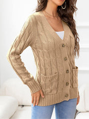 Button Down Cable-Knit Cardigan - Trendsi