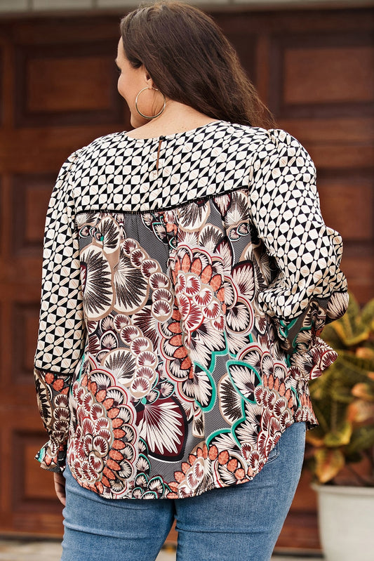 Printed Flounce Sleeve Blouse