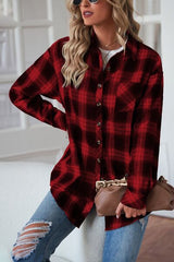 Plaid Button Up Dropped Shoulder Outerwear - Flyclothing LLC