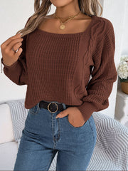 Square Neck Mixed Knit Sweater - Flyclothing LLC