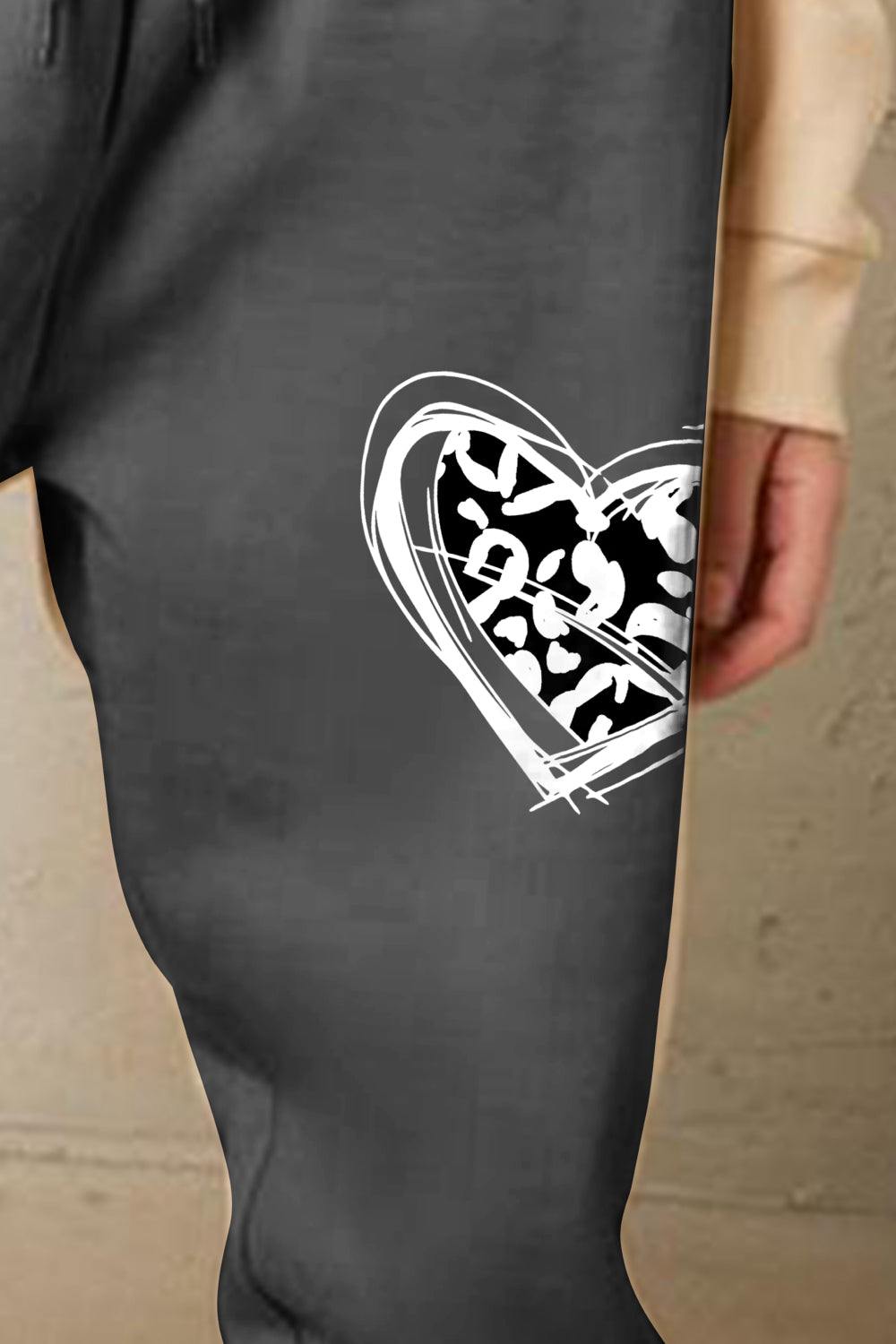 Simply Love Simply Love Full Size Drawstring Heart Graphic Long Sweatpants - Flyclothing LLC