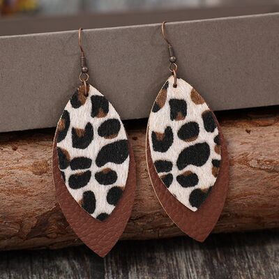 Leaf Shape Leather Dangle Earrings - Flyclothing LLC