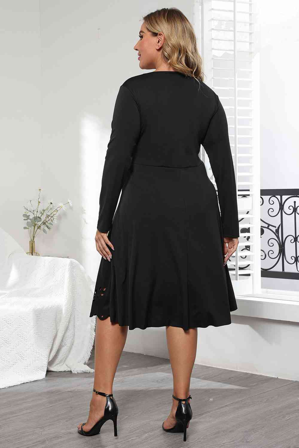 Long Sleeve Cutout Detail Dress - Flyclothing LLC