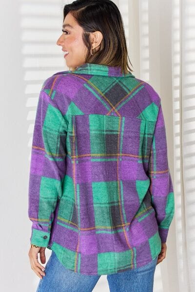 Zenana Plaid Button Up Long Sleeve Shacket - Flyclothing LLC