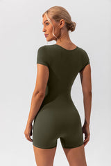 Square Neck Cap Sleeve Active Romper - Flyclothing LLC