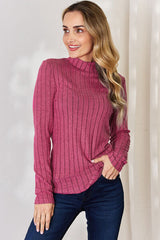 Basic Bae Full Size Ribbed Mock Neck Long Sleeve T-Shirt - Flyclothing LLC