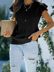 Round Neck Cap Sleeve Sweater - Trendsi