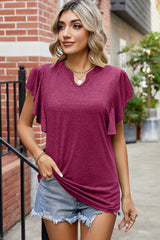 Ruffled Notched Cap Sleeve T-Shirt - Flyclothing LLC