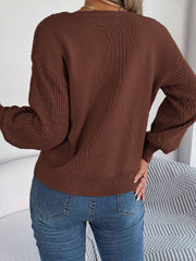 Square Neck Mixed Knit Sweater - Flyclothing LLC