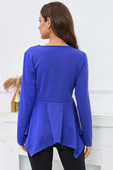 Peplum Round Neck Long Sleeve Blouse - Flyclothing LLC