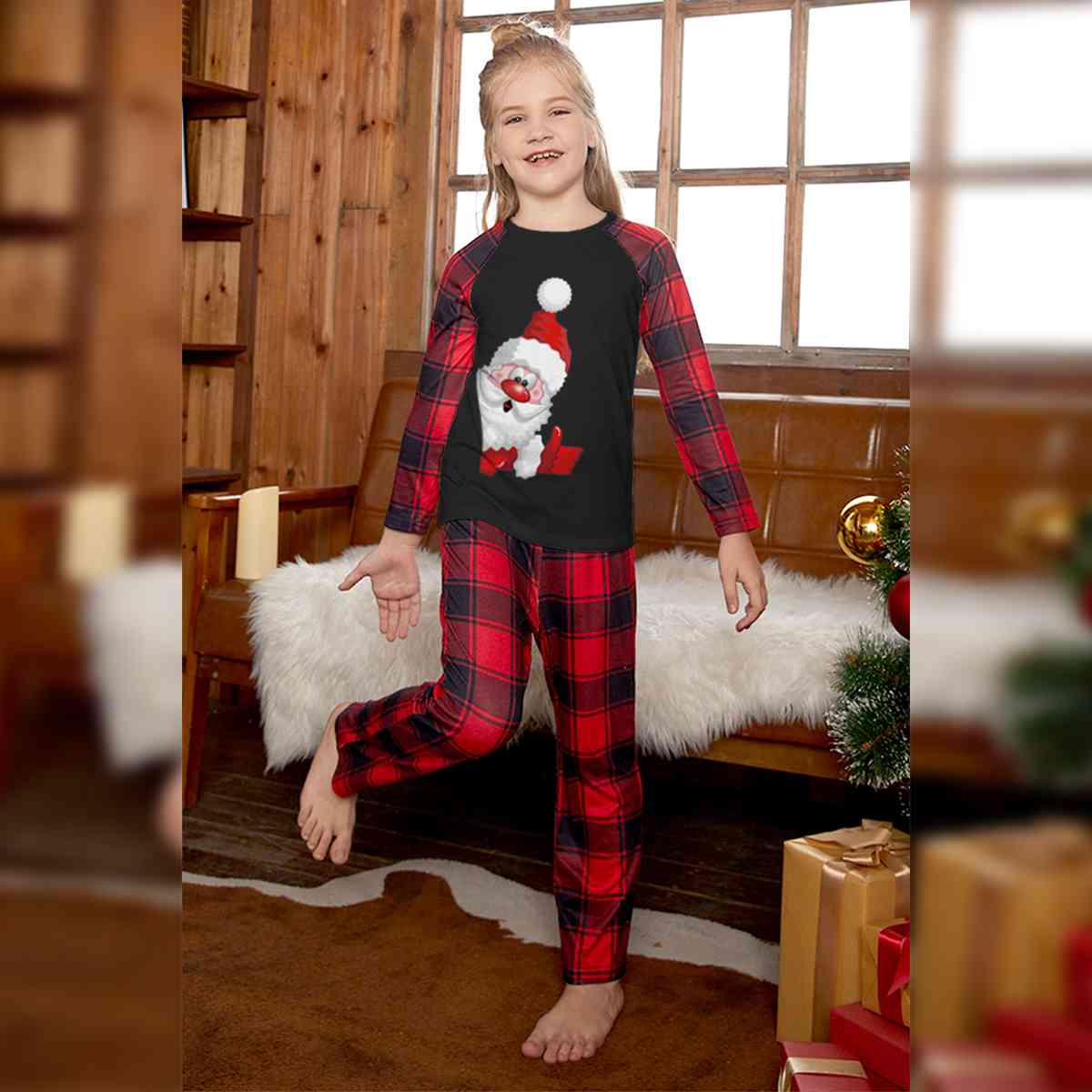 Santa Graphic Top and Plaid Pants Set - Flyclothing LLC