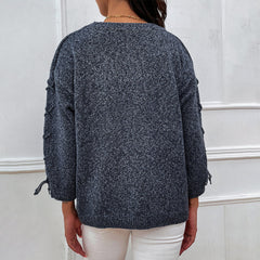 Round Neck Dropped Shoulder Sweater - Flyclothing LLC