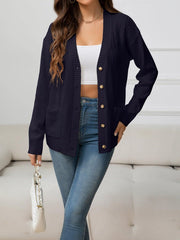 V-Neck Long Sleeve Buttoned Knit Top with Pocket - Flyclothing LLC