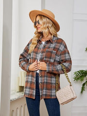 Plaid Collared Shirt Jacket - Flyclothing LLC