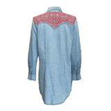 Rockmount Clothing Women's Denim & Red Tooling Embroidery Western Shirt Dress - Flyclothing LLC