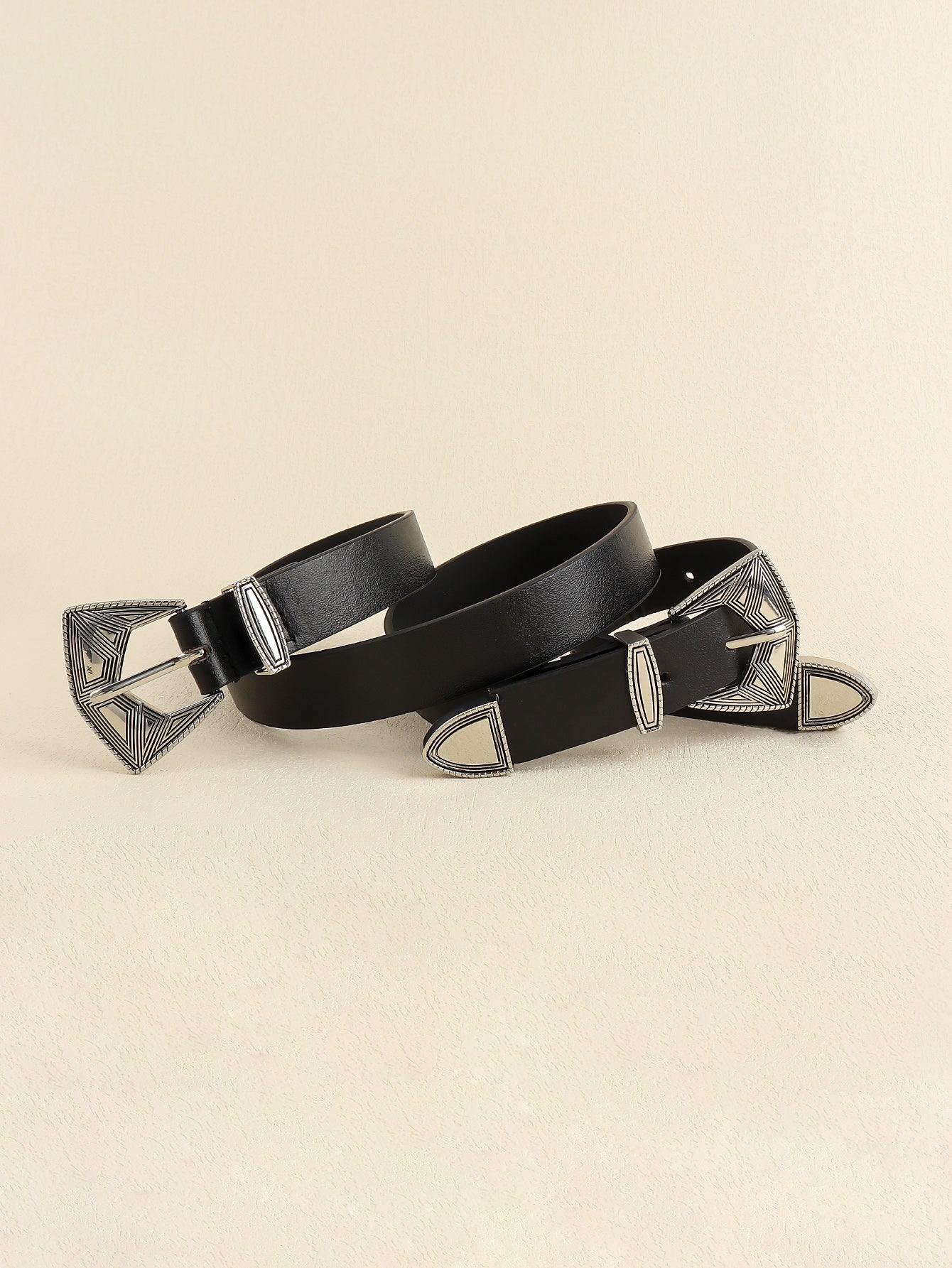 Double Buckle PU Leather Belt - Flyclothing LLC