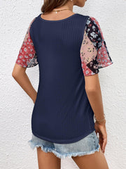 Printed Puff Sleeve Round Neck Tee - Flyclothing LLC