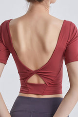 Cutout Backless Round Neck Active T-Shirt - Flyclothing LLC