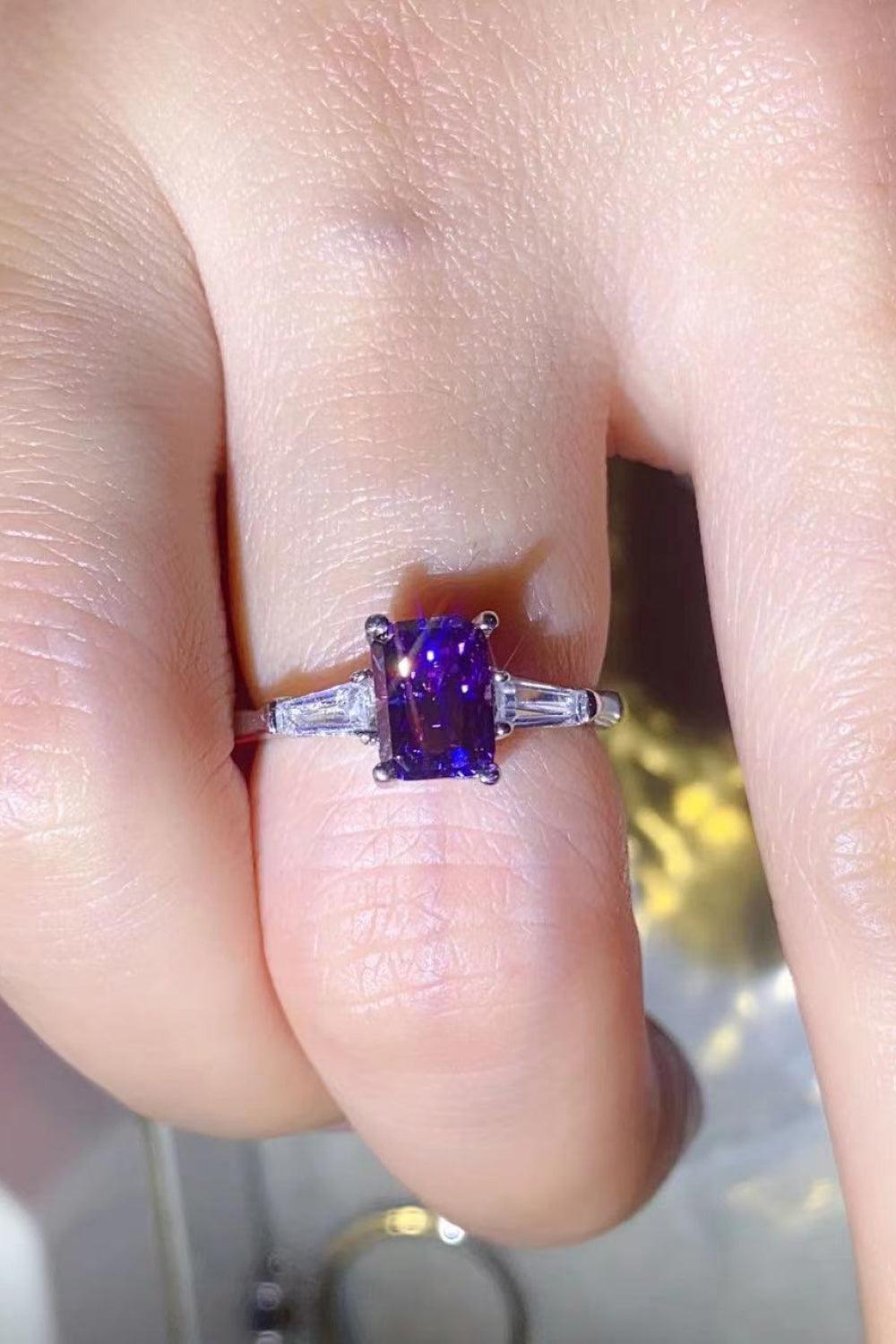 1 Carat Moissanite Platinum-Plated Rectangle Ring in Purple - Flyclothing LLC