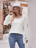 Eyelet Square Neck Puff Sleeve Blouse - Flyclothing LLC