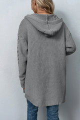 Cable-Knit Dropped Shoulder Hooded Cardigan - Flyclothing LLC