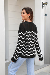 Wave Pattern Round Neck Long Sleeve Sweater - Flyclothing LLC