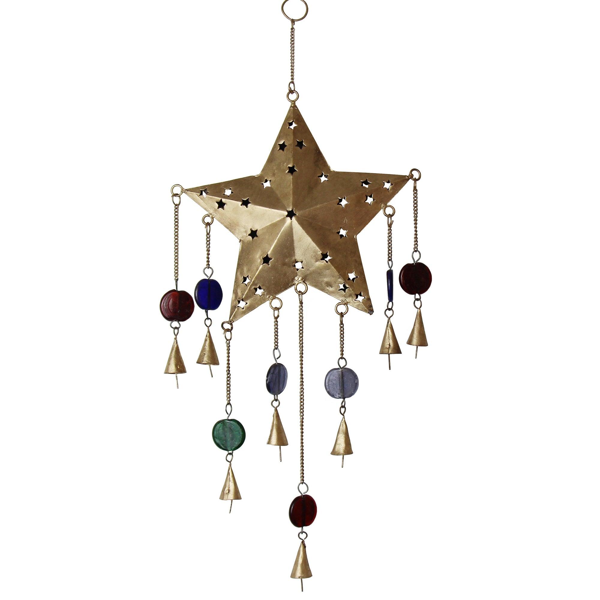 Handcrafted Ornate Star Chime, Recycled Iron and Glass Beads - Flyclothing LLC