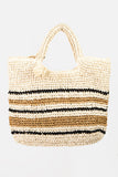 Fame Striped Straw Braided Tote Bag - Flyclothing LLC