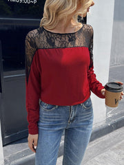 Lace Long Sleeve Round Neck Tee - Trendsi