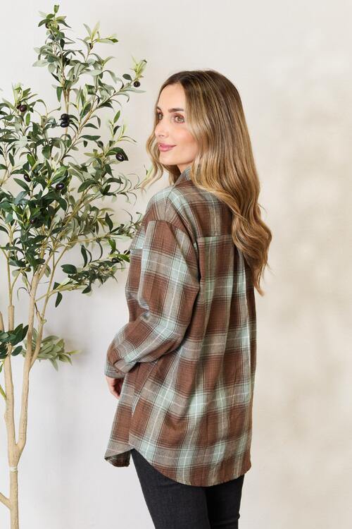 Double Take Plaid Dropped Shoulder Shirt - Flyclothing LLC