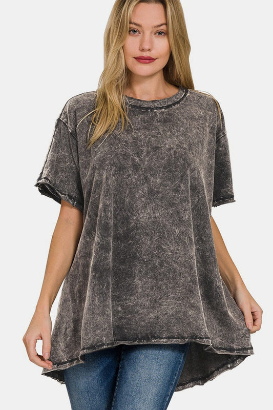 Zenana Round Neck Dropped Shoulder Blouse - Flyclothing LLC