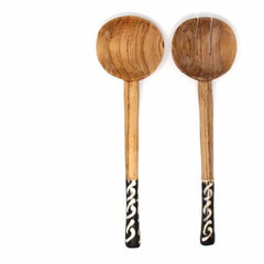 Olive Serving Set with Batik Bone Handles 10 inch - Flyclothing LLC