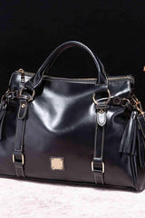 PU Leather Handbag with Tassels - Trendsi