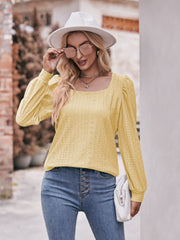 Eyelet Square Neck Puff Sleeve Blouse - Flyclothing LLC