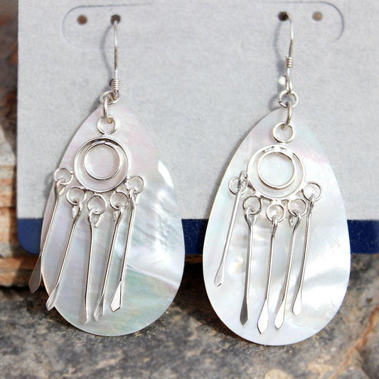 Alamode Rhodium Plating Sterling Silver 925 Earrings with Natural Shell - Alamode