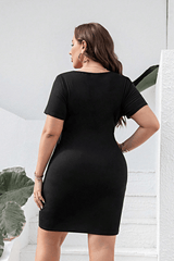 Plus Size Cutout Tie Front Short Sleeve Dress - Trendsi