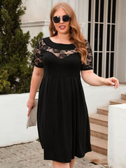 Plus Size Ruched Round Neck Short Sleeve Dress - Flyclothing LLC