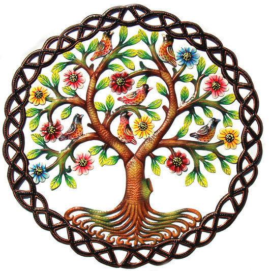 Rooted Tree of Life in Circle Haitian Metal Drum Wall Art - Haitian Artisans