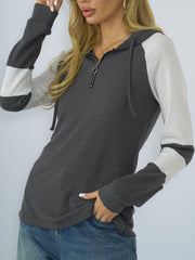 Waffle-knit Raglan Sleeve Zipper Front Hoody - Flyclothing LLC