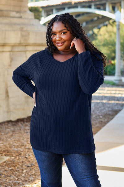 Basic Bae Full Size Ribbed Round Neck Long Sleeve Knit Top - Flyclothing LLC