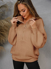 Half Zip Dropped Shoulder Sweater - Flyclothing LLC