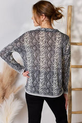 Hailey & Co Full Size Snakeskin V-Neck Long Sleeve Top - Flyclothing LLC