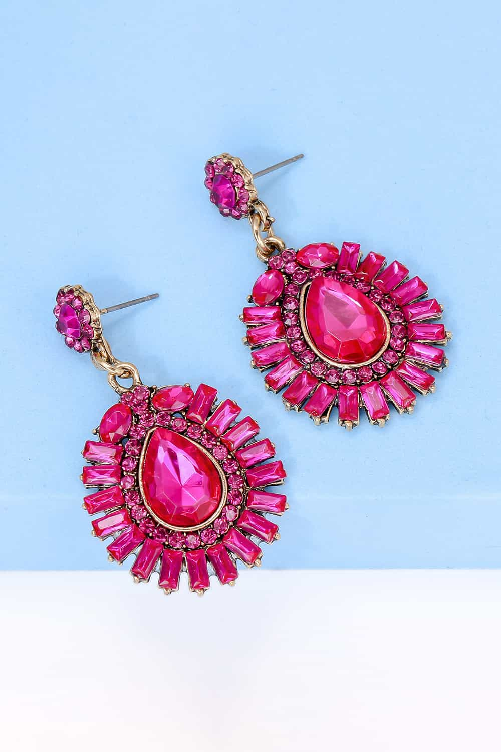 Teardrop Shape Glass Stone Dangle Earrings - Flyclothing LLC