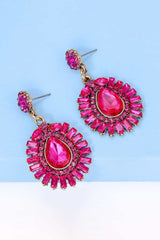 Teardrop Shape Glass Stone Dangle Earrings - Flyclothing LLC